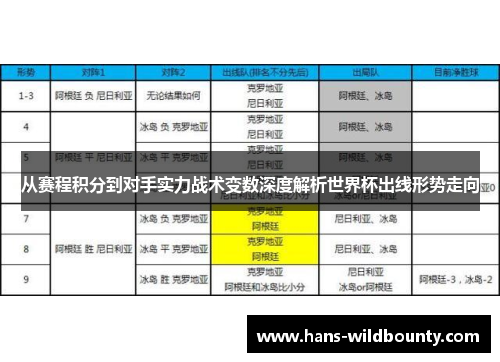 从赛程积分到对手实力战术变数深度解析世界杯出线形势走向