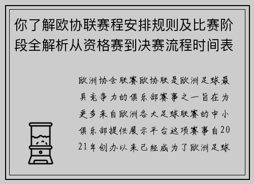 你了解欧协联赛程安排规则及比赛阶段全解析从资格赛到决赛流程时间表详解